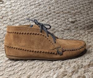Minnetonka Suede Moccasin Ankle Boots Bootie Brown Size 8 Leather Boho